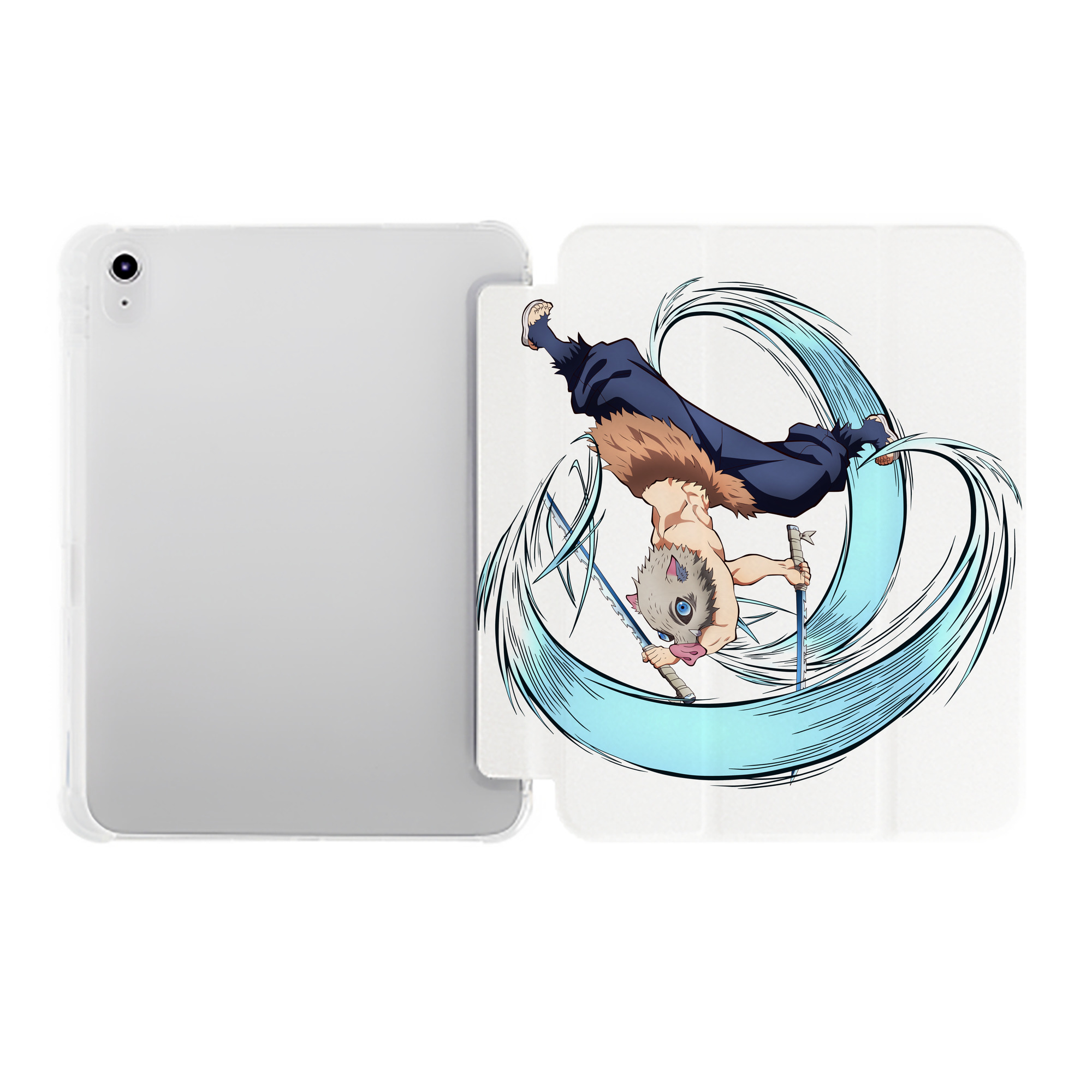 （画像用） 鬼滅の刃（きめつのやいば）嘴平 伊之助／はしびら いのすけ Hashibira Inosuke IPad ケース ペン収納付き 三つ折りスタンド PUレザー×シリコン 対応機種9.5/10.5/10.9インチ